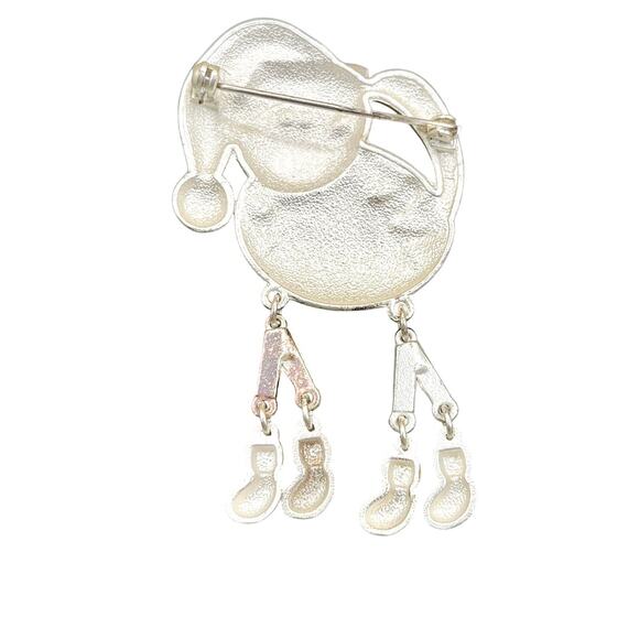 VTG Signed Christmas Cat Santa Kitty Brooch Pin Silver Dangling Legs Green Eyes - Picture 4 of 4